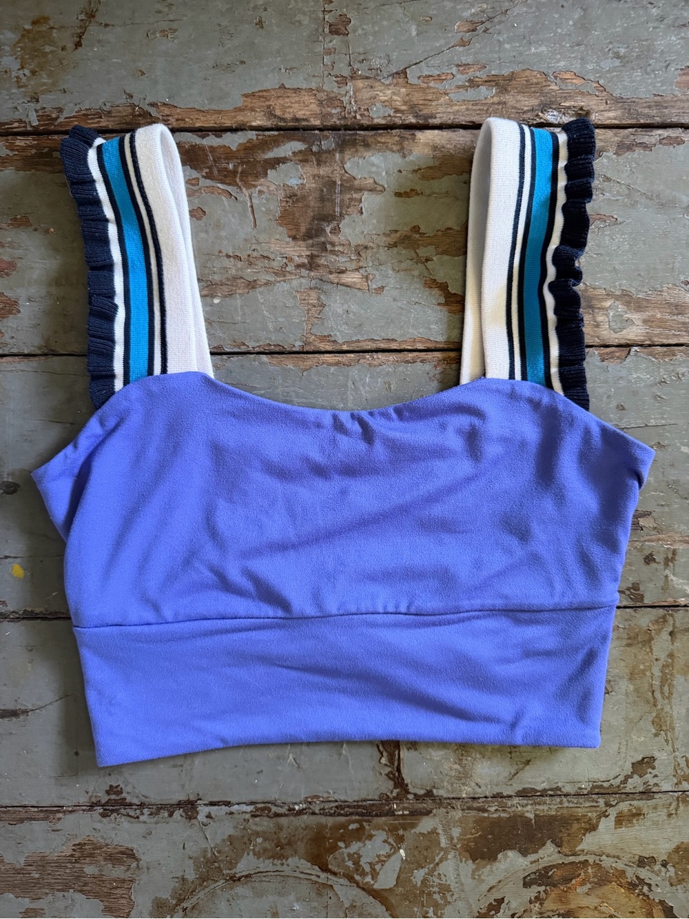 FP Movement by Free People Purple Crop Tank with Striped Ruffle Straps